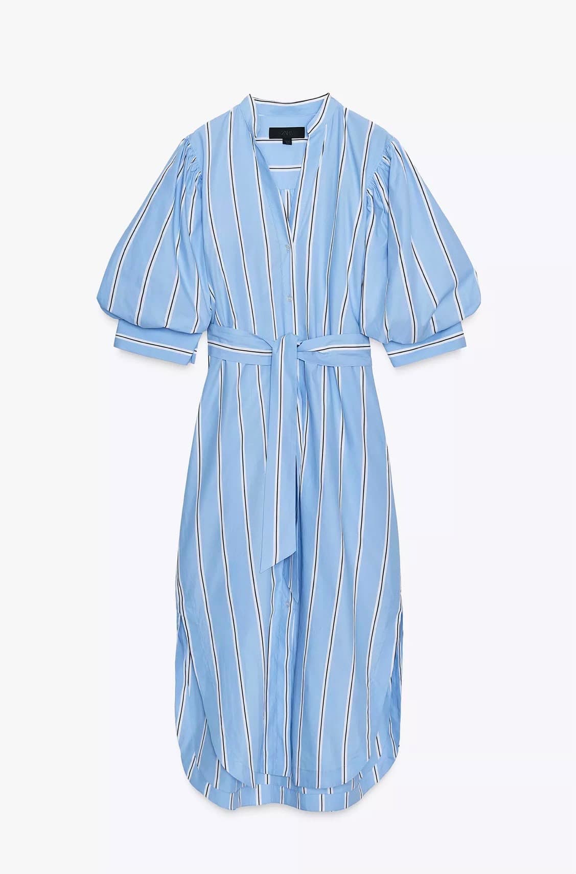Blue Stripe Belted Shirt Dress