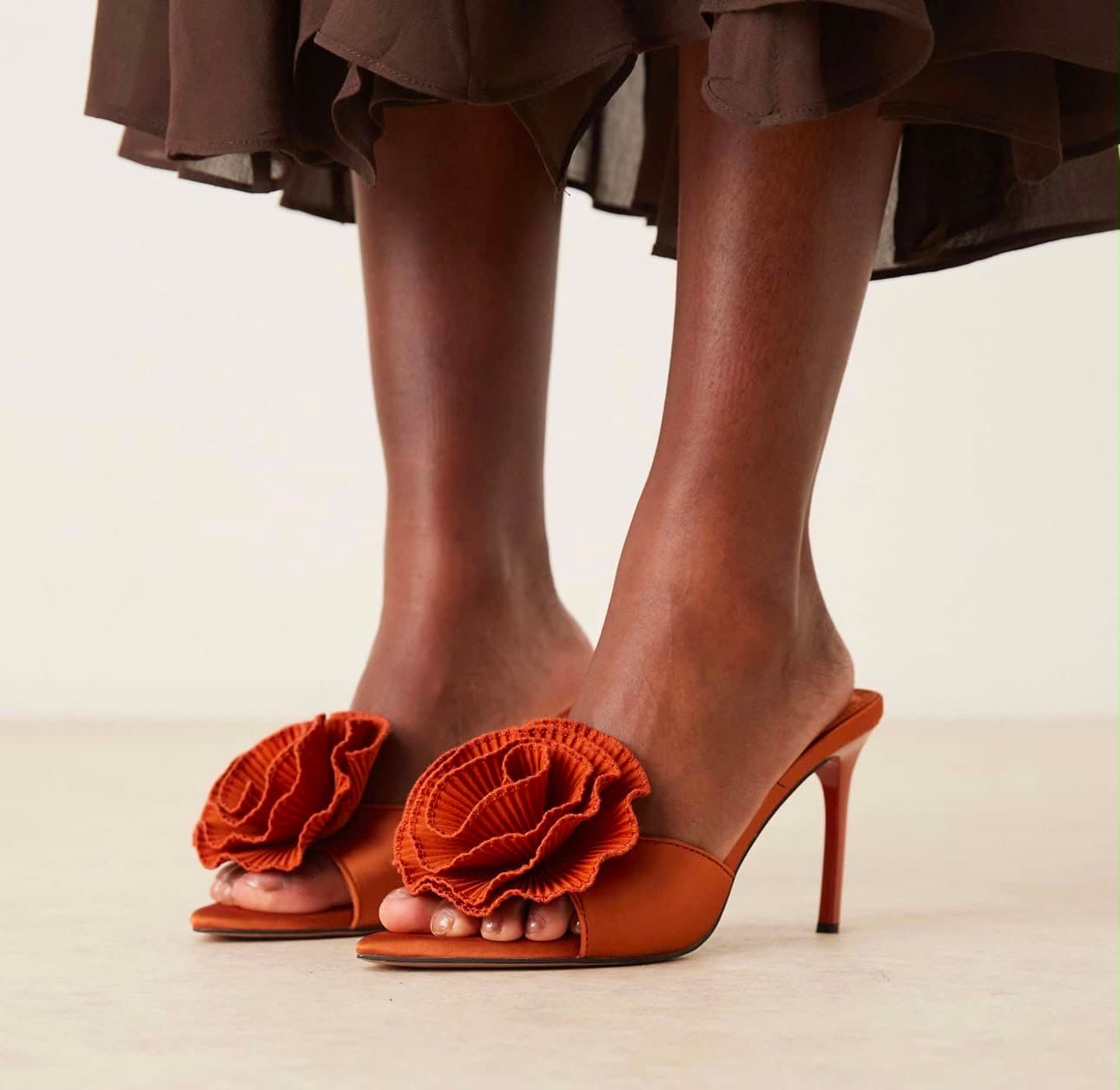 Rust Ruffle Trim Mules