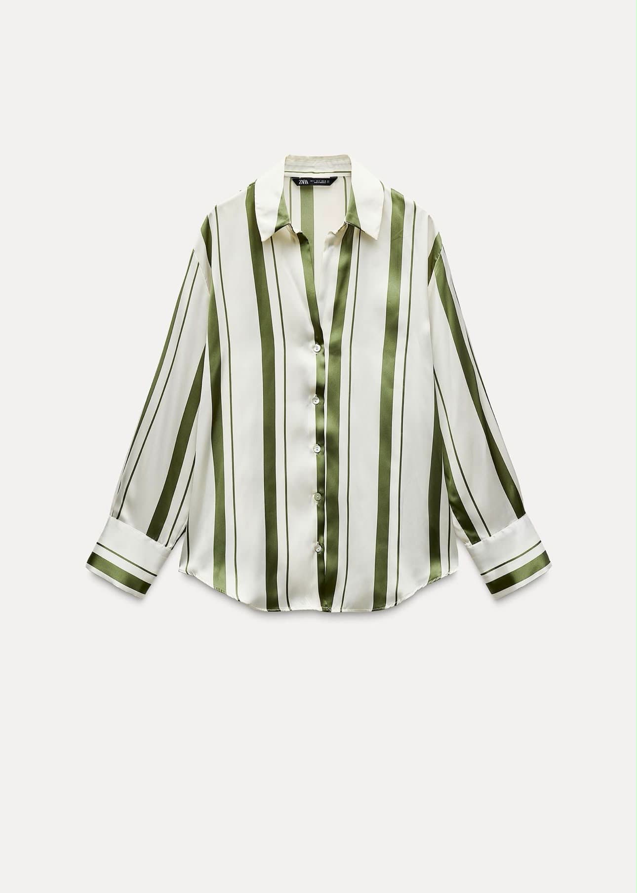 Olive Stripe Satin Shirt